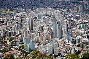 Aerial view of the city skyline of Bogota, in Colombia with modern high-rise buildings
