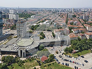 Aerial view of city of Sofia near National Palace of Culture, Bulgaria