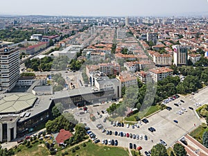 Aerial view of city of Sofia near National Palace of Culture, Bulgaria