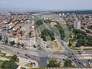 Aerial view of city of Sofia near National Palace of Culture, Bulgaria