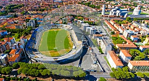 Aerial view of city stadium in Pisa with Square of Miracles