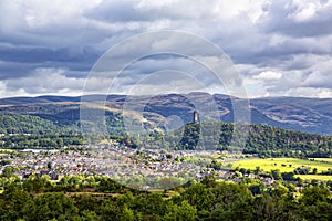 Aerial view of the city of Stirling from its grand castle