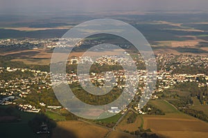 aerial view of city suburbs