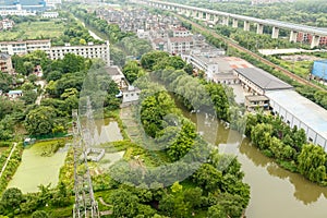 Aerial view City suburbs scenery