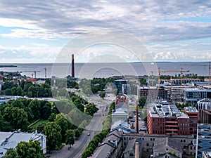 Aerial view of city Tallinn Estonia business district