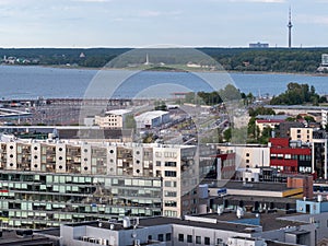 Aerial view of city Tallinn Estonia business district