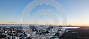 Aerial view of city Tallinn Estonia, panorama of district Mustamjae