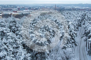 Aerial view of the city of Tampere from Pyynikki Observation Tower in Tampere, Finland