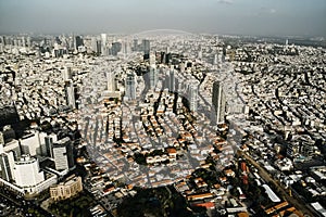 Aerial view of the City of Tel Aviv, Israel. Densely populated territory of second large israeli city. Roof view of populous city