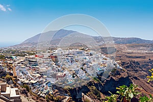Aerial view on city of Thira capital city of island, Greece