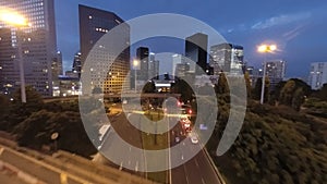 Aerial view of city traffic at night time