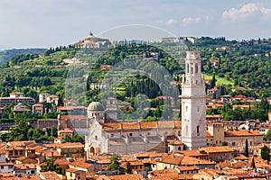 Aerial view of city Verona with red roofs, Italy