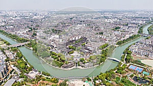 Aerial view of the city view of Dashuiwan Park, Yangzhou City, China, Beijing-Hangzhou Grand Canal