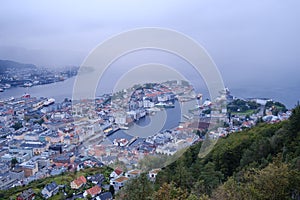 Aerial view of the cityscape of Bergen. Norway.