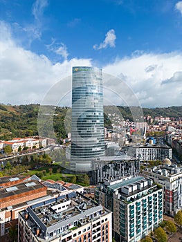 Aerial view of cityscape Bilbao surrounded by buildings