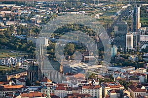 Aerial view of cityscape of Brno.