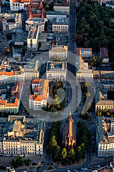Aerial view of cityscape of Brno.