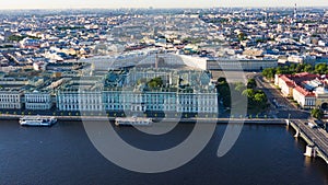 Aerial view cityscape of city center, Palace square, State Hermitage museum , Neva river. Saint Petersburg skyline.