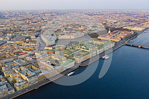 Aerial view cityscape of city center, Palace square, State Hermitage museum (Winter Palace), Neva river. Saint Petersburg skyline