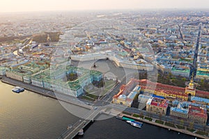 Aerial view cityscape of city center, Palace square, State Hermitage museum (Winter Palace), Neva river. Saint Petersburg skyline