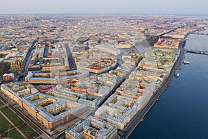 Aerial view cityscape of city center, Palace square, State Hermitage museum Winter Palace, Neva river. Saint Petersburg skyline