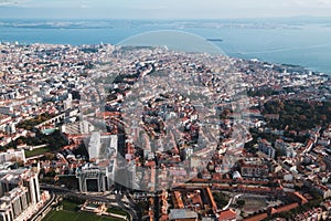 Aerial view of the cityscape of City of Lisbon, Portugal