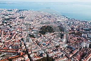 Aerial view of the cityscape of City of Lisbon, Portugal