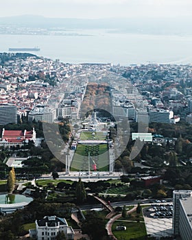 Aerial view of the cityscape of City of Lisbon, Portugal