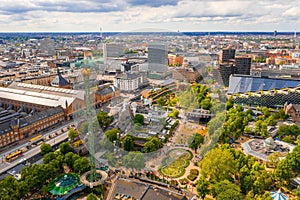 Aerial view of the cityscape of Copenhagen, Denmark