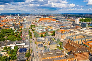 Aerial view of the cityscape of Copenhagen, Denmark