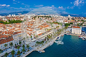 Aerial view of cityscape of Croatian city Split behind Riva promenade