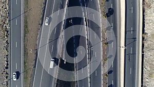 Aerial view of cityscape curve roads with cars