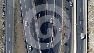 Aerial view of cityscape curve roads with cars