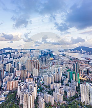 Aerial view of cityscape of Kowloon, Hong Kong