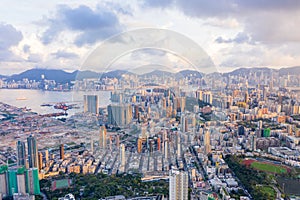 Aerial view of cityscape of Kowloon, Hong Kong