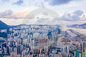 Aerial view of cityscape of Kowloon, Hong Kong