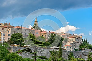 Aerial view of cityscape Labin surrounded by buildings