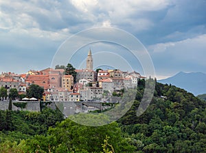 Aerial view of cityscape Labin surrounded by buildings