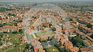 Aerial view of the cityscape of Piacenza in summer. Italy