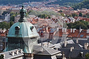 Aerial view of cityscape of Prague. dome of the Straka Academy
