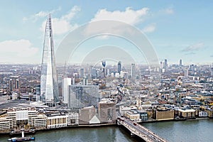 Aerial view cityscape of the shard building with blue sky London