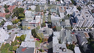 Aerial view of the classical Lombard street in San Francisco.