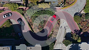 Aerial view of the classical Lombard street in San Francisco.