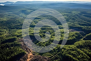 aerial view of clear-cut forest area