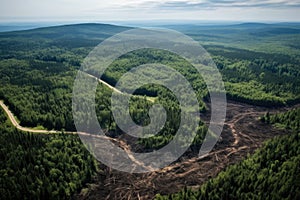 aerial view of clear-cut forest area