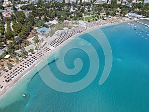 Aerial view of the clear, emerald sea at Vouliagmeni Beach