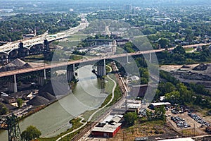 Aerial view of Cleveland, Ohio river