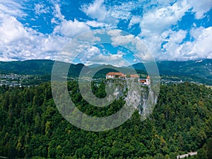 Aerial View of the Cliff with Bled Castle, Slovenia