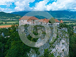 Aerial View of the Cliff with Bled Castle, Slovenia