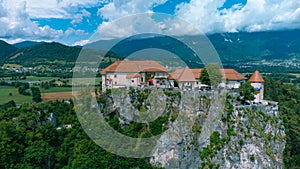 Aerial View of the Cliff with Bled Castle, Slovenia